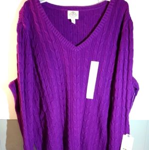 St. Johns Bay V-neck Cable Knit Purple Sweater, NWOT,  Size 3X